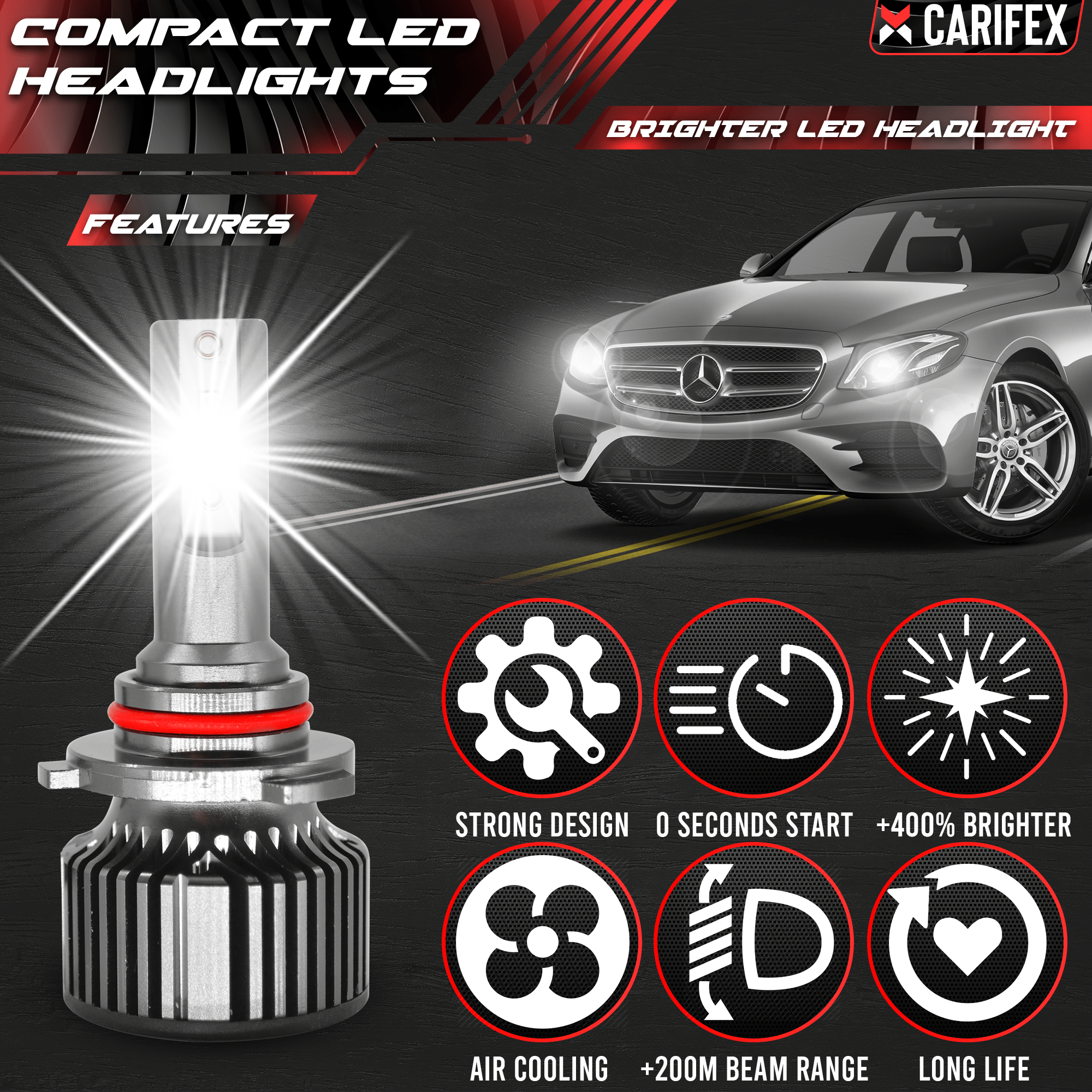 Carifex headlights bulb Compact Led Headlights - 9004