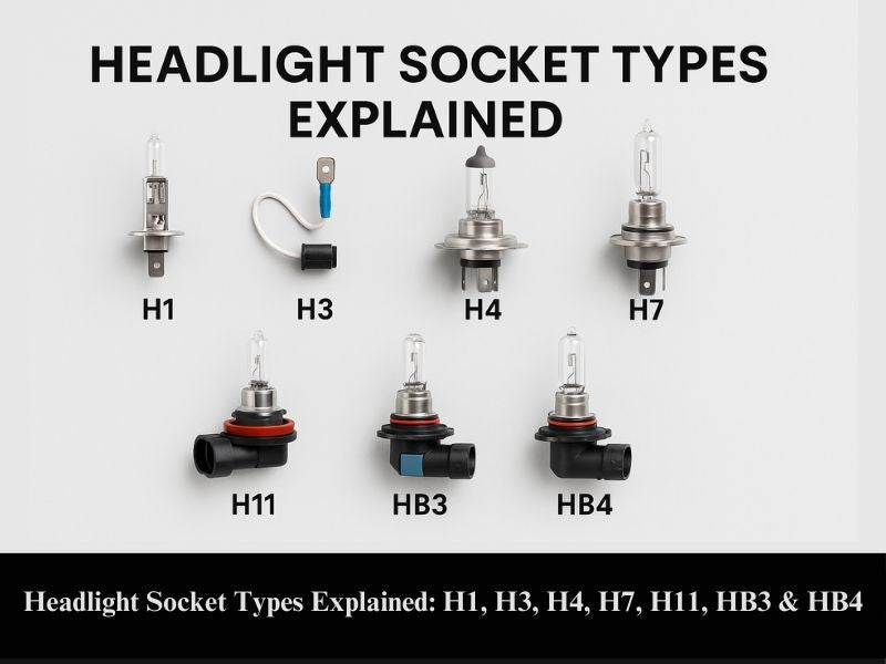 H1 H4 H7 H11 HB3 HB4 headlamp socket types comparison diagram