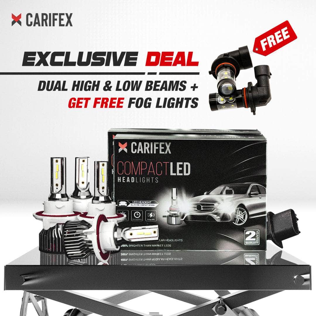 Carifex 2 SETS - BUY DUAL HIGH AND LOW BEAMS + FREE FOG LIGHTS - 40% OFF Carifex Compact LED Headlight Sets